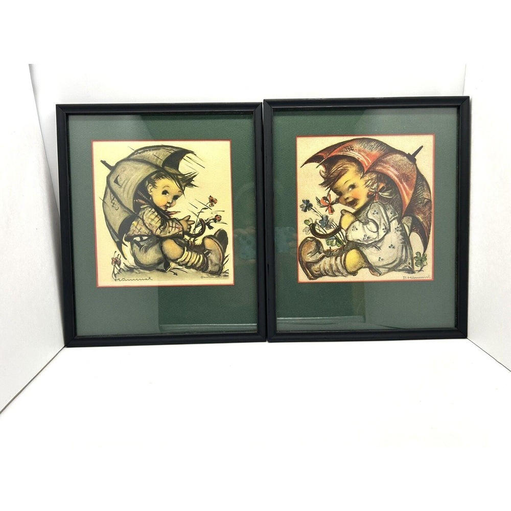 Vintage Hummel Print "Rainy Day" "Come What May" Original Frames SKU OR4